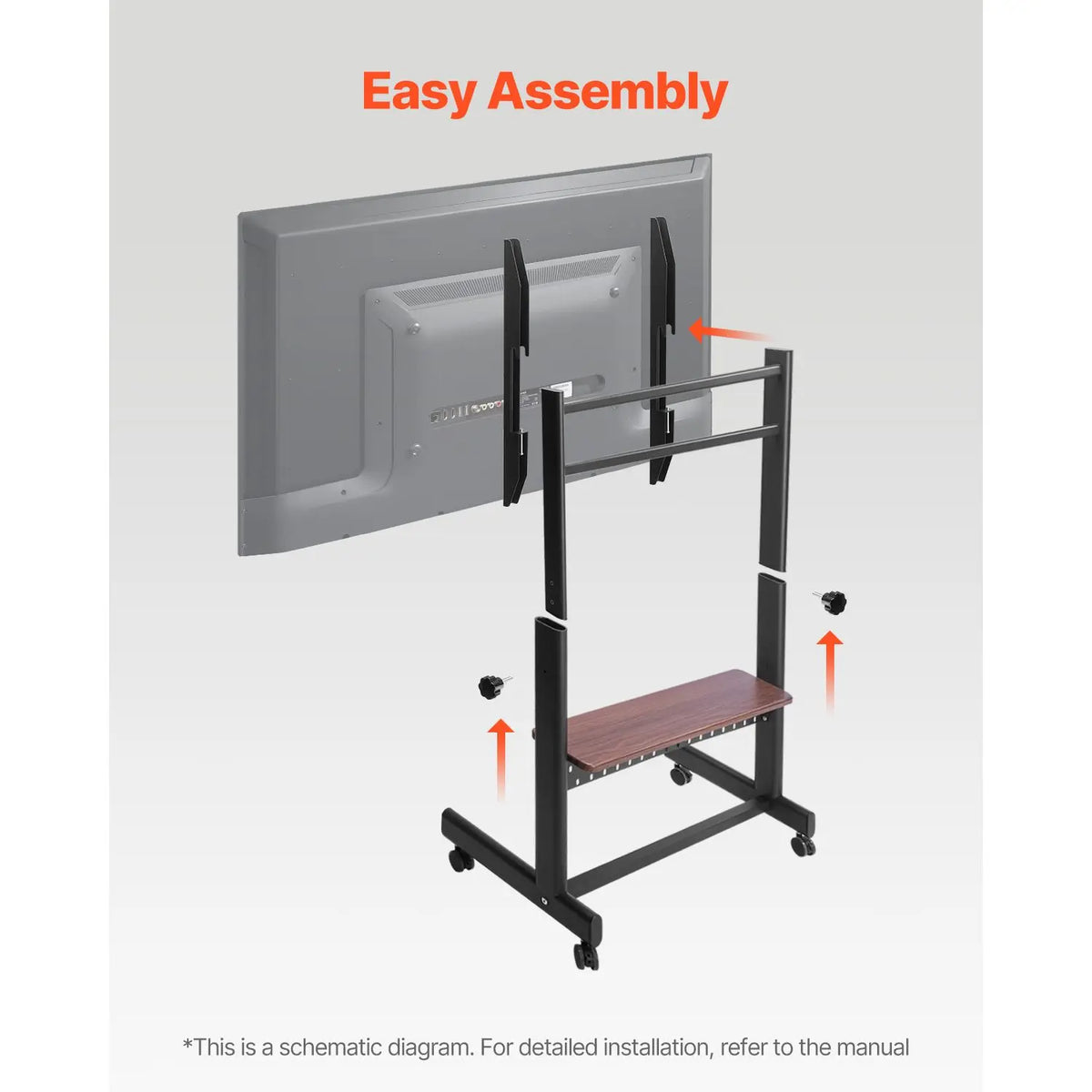 Mobile TV Cart Rolling TV Stand for 55-100 Inch Screens Height Adjustable Portable Monitor Stand Tray Wheel-Based Capacity 205 L