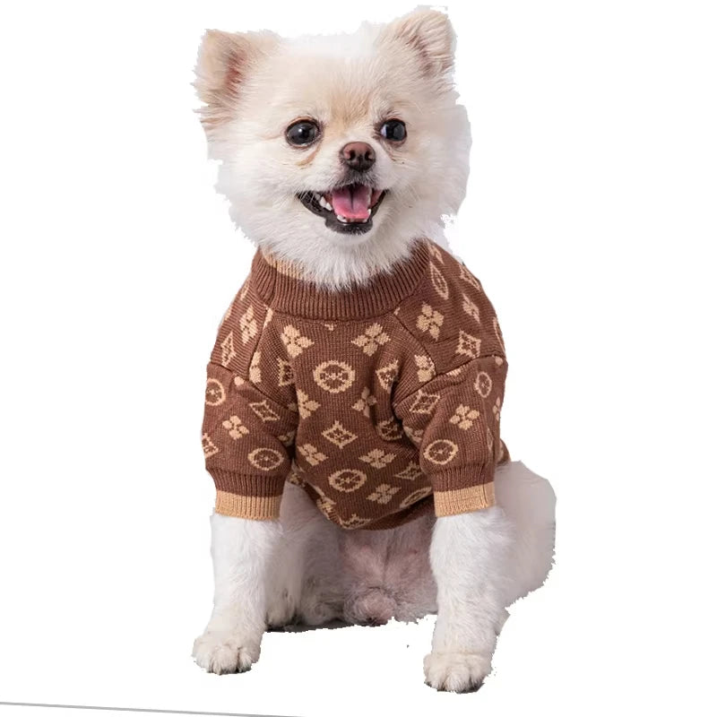 Ropa para perros de compañía, XS-2XL suave y grueso de 2 patas, ropa de invierno de lujo para perros, suéteres tejidos marrones de diseñador, jerséis, disfraz para perros