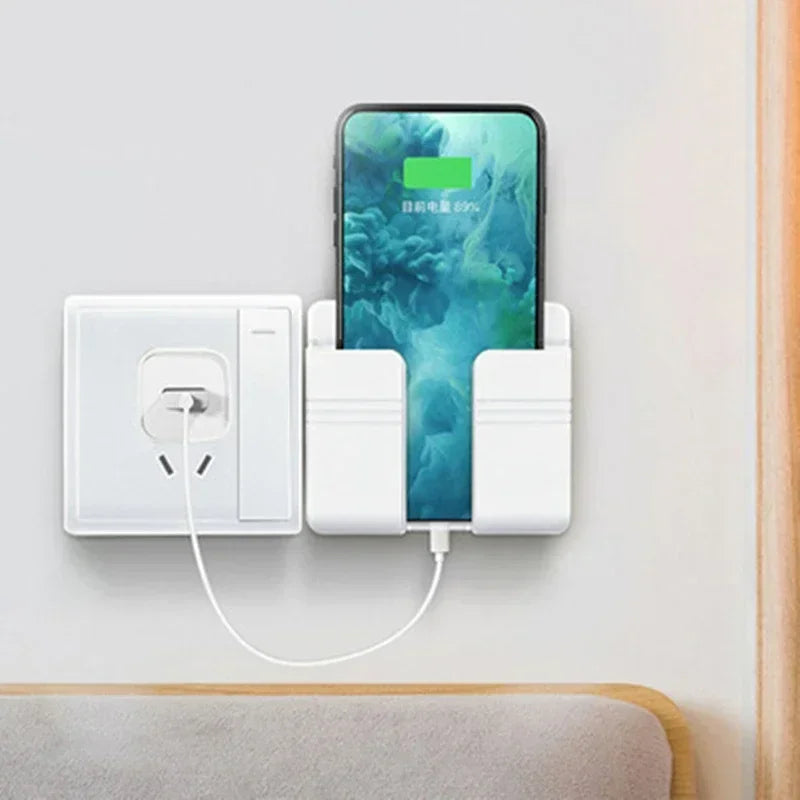 Soporte para teléfono de montaje en pared, soporte de carga para teléfonos móviles de pared sin perforaciones, caja de almacenamiento de Control remoto adhesivo perezoso