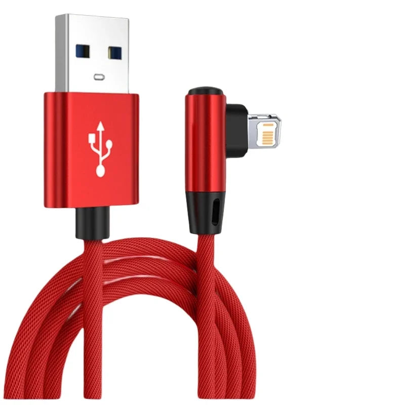 Cable USB de carga rápida para teléfono móvil, Cable de carga rápida de 90 grados para iPhone 14, 13, 12, 11 Pro Max, X, XR, 6s, 7, 8 Plus, 2m, 3m
