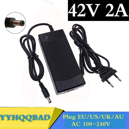 Cargador de batería de 36V 2A, salida de 42V 2A, entrada de 100-240 VAC, cargador de litio Li-ion Li-poly para batería de 36V de 10 series.
