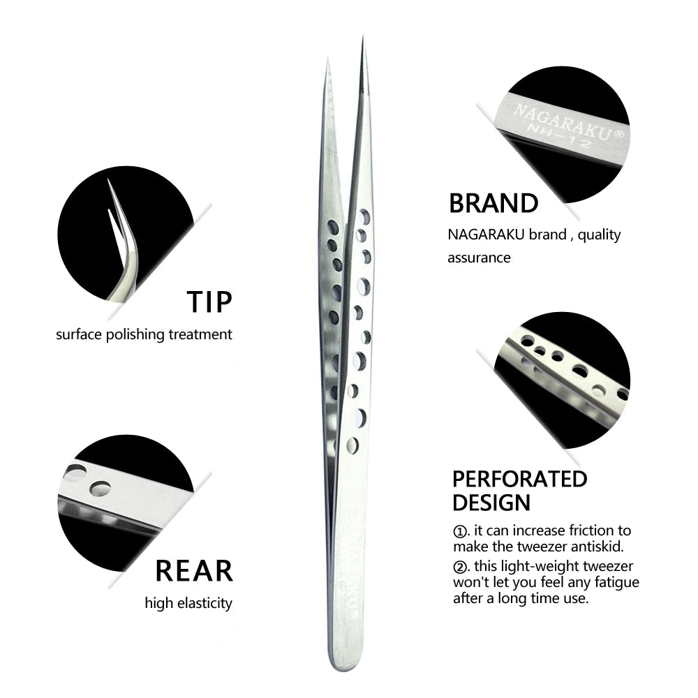 Pinzas para extensión de pestañas NAGARAKU, maquillaje de pestañas de acero inoxidable, Clip preciso 3D