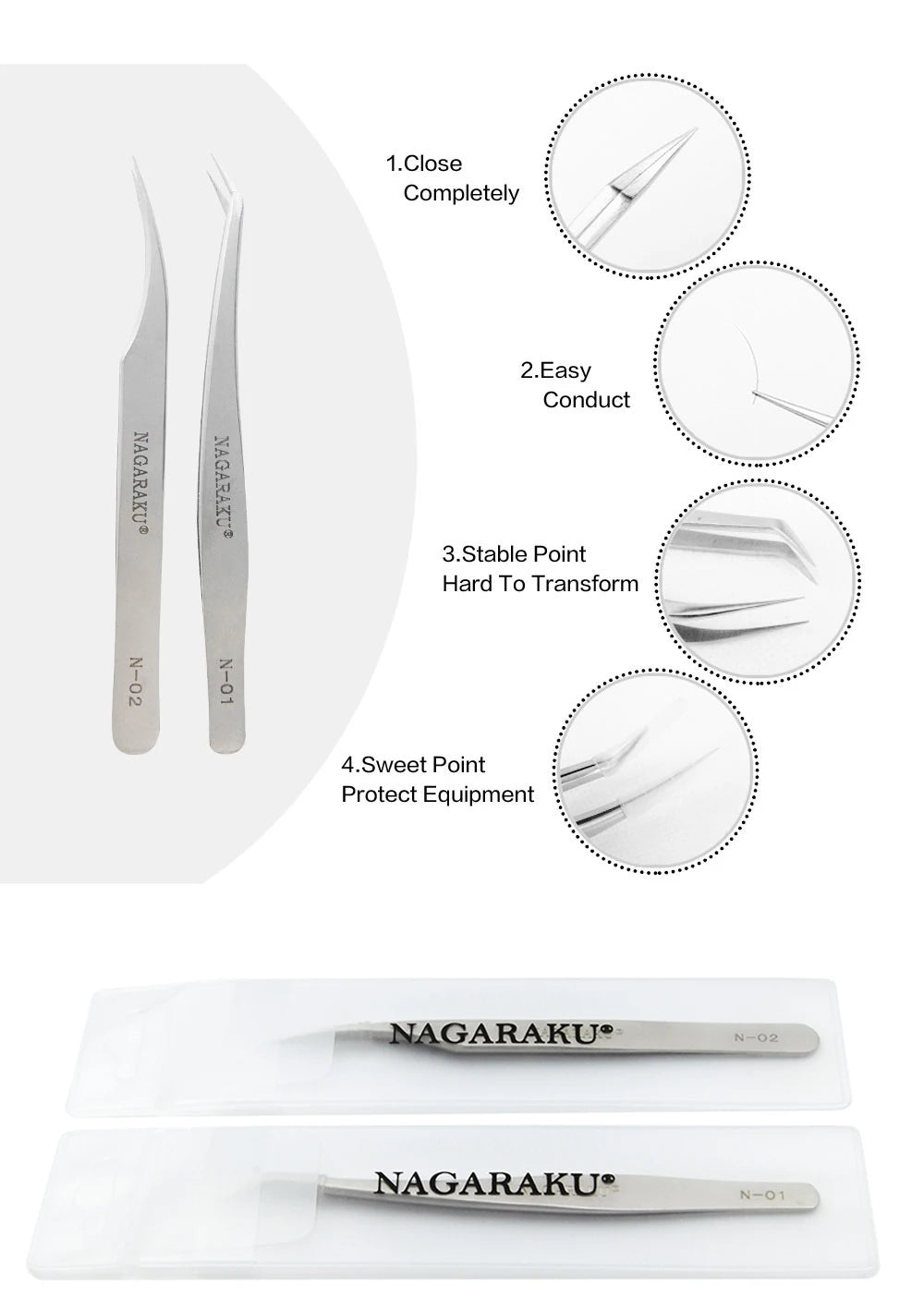 Pinzas para extensión de pestañas NAGARAKU, maquillaje de pestañas de acero inoxidable, Clip preciso 3D