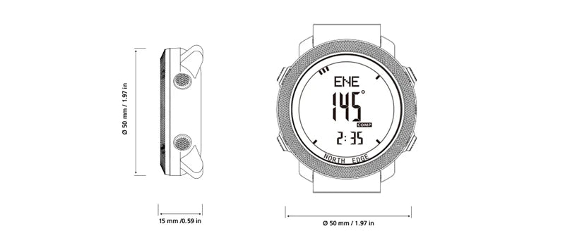 Reloj Deportivo Digital para Hombre NORTH EDGE, Relojes Militares para Correr y Nadar, Altímetro, Barómetro, Brújula, Resistente al Agua 50 m