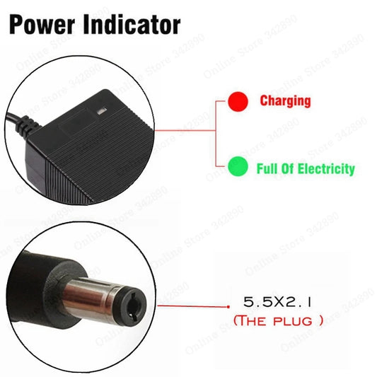 Cargador de batería de 36V 2A, salida de 42V 2A, entrada de 100-240 VAC, cargador de litio Li-ion Li-poly para batería de 36V de 10 series.