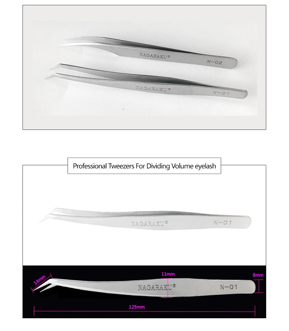 Pinzas para extensión de pestañas NAGARAKU, maquillaje de pestañas de acero inoxidable, Clip preciso 3D