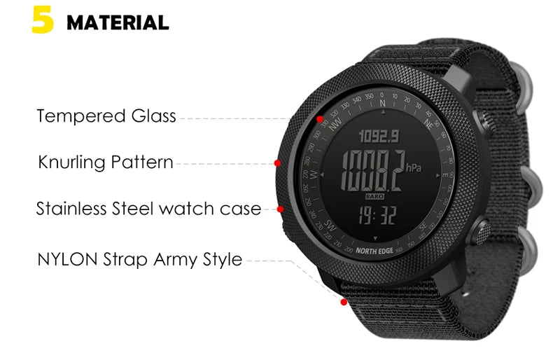 Reloj Deportivo Digital para Hombre NORTH EDGE, Relojes Militares para Correr y Nadar, Altímetro, Barómetro, Brújula, Resistente al Agua 50 m