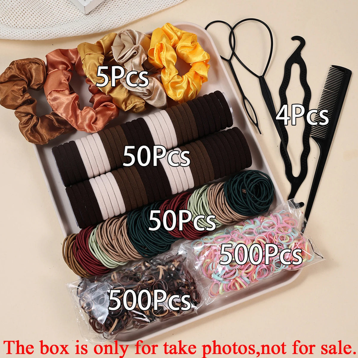 1109 Uds. Conjunto de accesorios para el cabello oscuro para mujer, coleteros elásticos sin costuras, bandas de goma pequeñas, lazos para el cabello a la moda, diademas