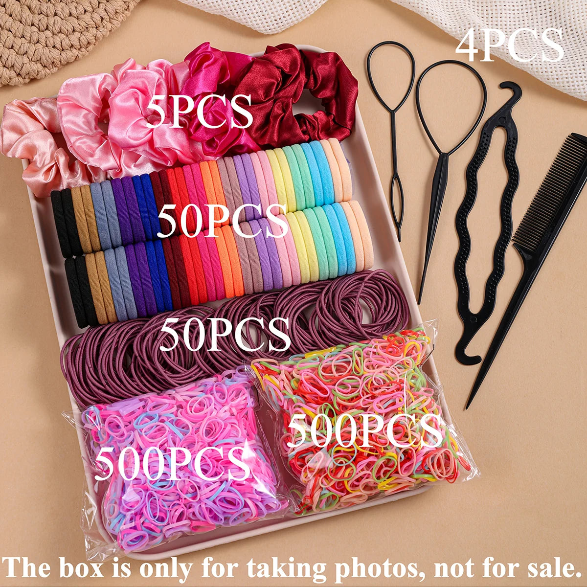 1109 Uds. Conjunto de accesorios para el cabello oscuro para mujer, coleteros elásticos sin costuras, bandas de goma pequeñas, lazos para el cabello a la moda, diademas