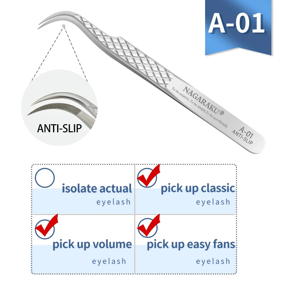 Pinzas para extensión de pestañas NAGARAKU, maquillaje de pestañas de acero inoxidable, Clip preciso 3D