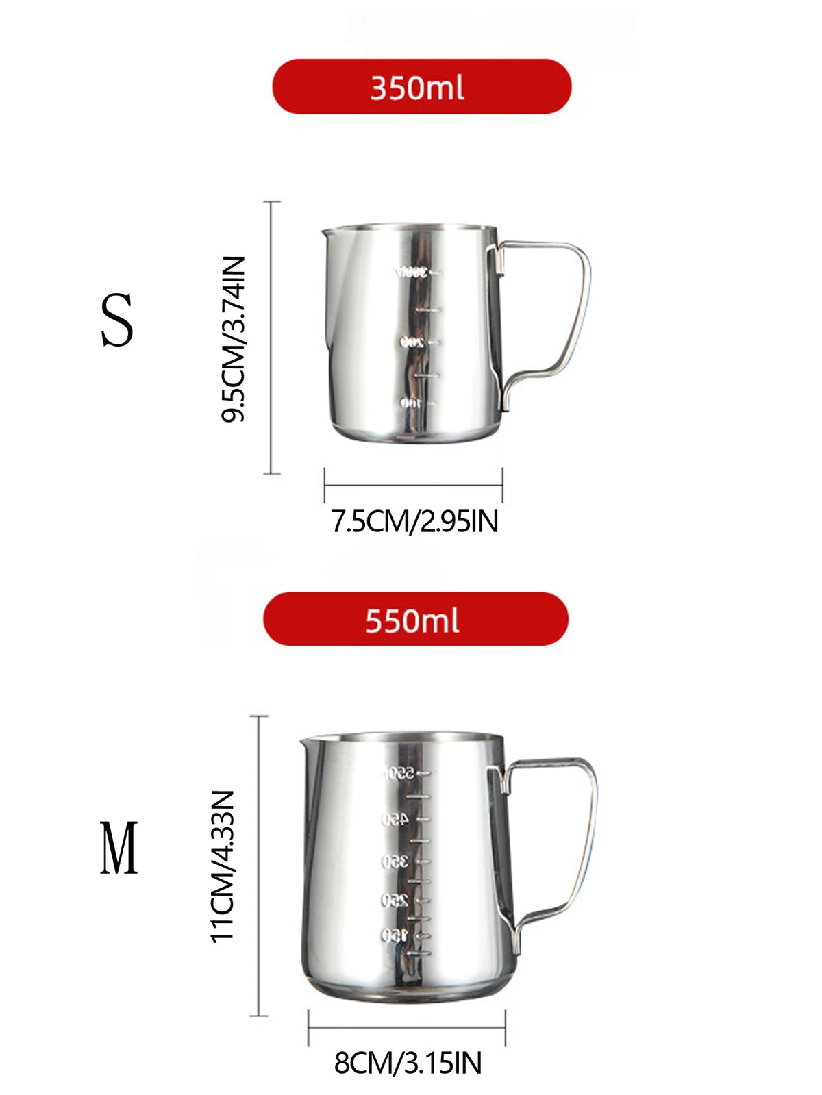Jarra de acero inoxidable para espumar leche, espumador plateado, recipiente para café latte, jarra de metal, taza de barista