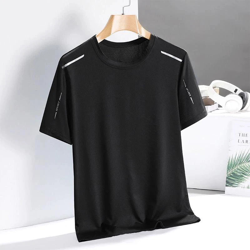 Camisetas para correr de seda de hielo para hombre, Top holgado de manga corta con estampado, ropa deportiva para gimnasio y baloncesto, camiseta de secado rápido para entrenamiento físico