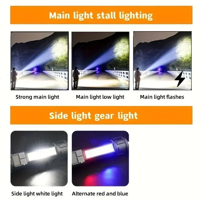 Linternas LED de alta potencia con pantalla de visualización, linterna táctica con Zoom, lámpara recargable portátil con linterna de luz lateral de emergencia