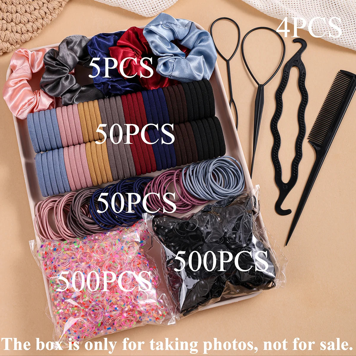 1109 Uds. Conjunto de accesorios para el cabello oscuro para mujer, coleteros elásticos sin costuras, bandas de goma pequeñas, lazos para el cabello a la moda, diademas