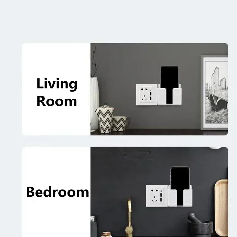 Soporte para teléfono de montaje en pared, soporte de carga para teléfonos móviles de pared sin perforaciones, caja de almacenamiento de Control remoto adhesivo perezoso