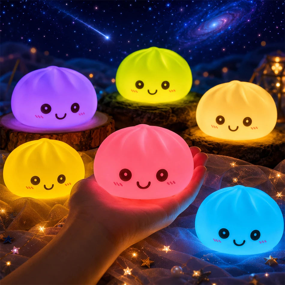 Nuevas luces nocturnas de dumplings 2027, adorno de escritorio de dumplings luminosos, linda caja de vaporera de dumplings luminosa, luces de dumplings kawaii, regalos