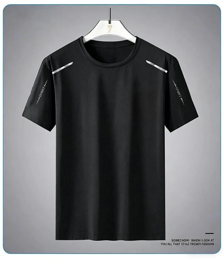 Camisetas para correr de seda de hielo para hombre, Top holgado de manga corta con estampado, ropa deportiva para gimnasio y baloncesto, camiseta de secado rápido para entrenamiento físico