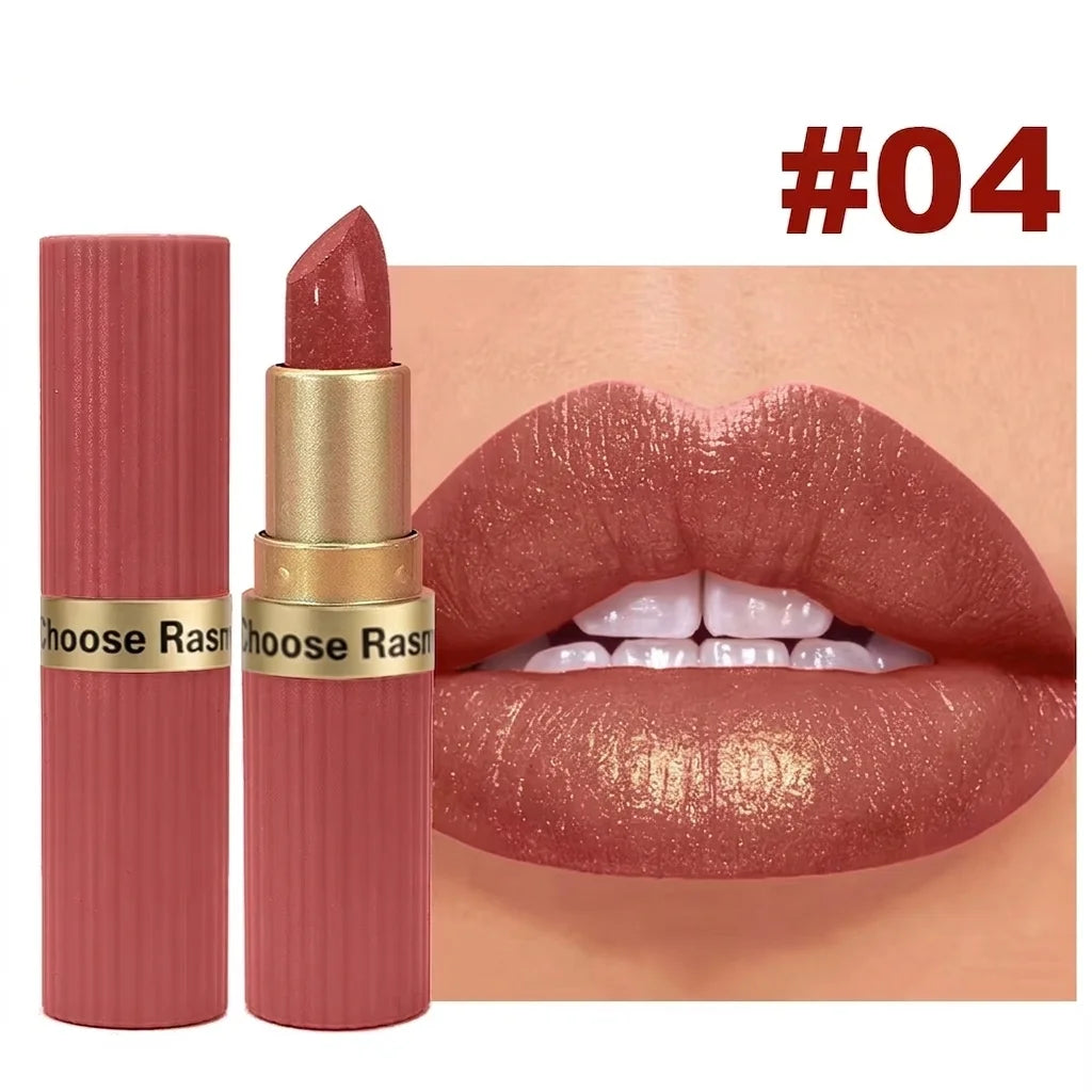 Lápiz labial de terciopelo con purpurina rosa nacarado, metálico, resistente al agua, de larga duración, mate, brillo, diamante, maquillaje cosmético para mujer