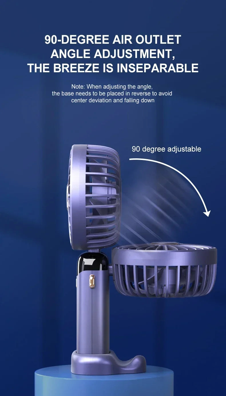 Mini ventilador portátil de mano, ventiladores plegables para colgar en el cuello, ventilador recargable por USB de 5 velocidades con soporte para teléfono y pantalla de visualización de 1800mAh