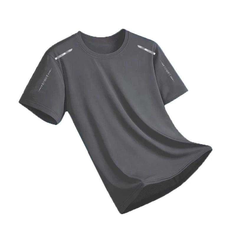 Camisetas para correr de seda de hielo para hombre, Top holgado de manga corta con estampado, ropa deportiva para gimnasio y baloncesto, camiseta de secado rápido para entrenamiento físico