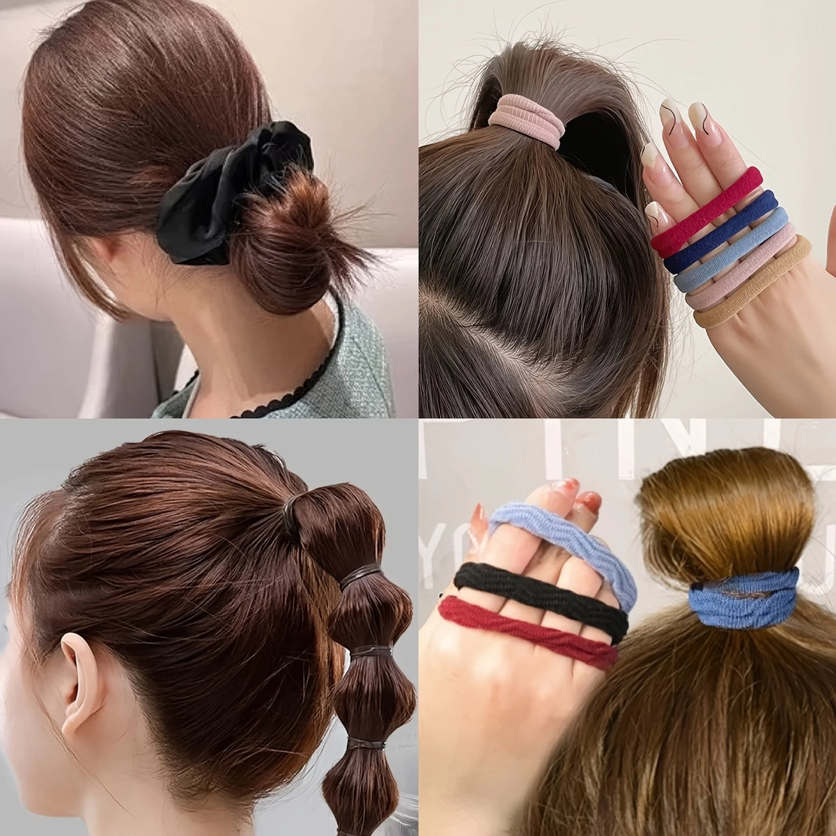 1109 Uds. Conjunto de accesorios para el cabello oscuro para mujer, coleteros elásticos sin costuras, bandas de goma pequeñas, lazos para el cabello a la moda, diademas
