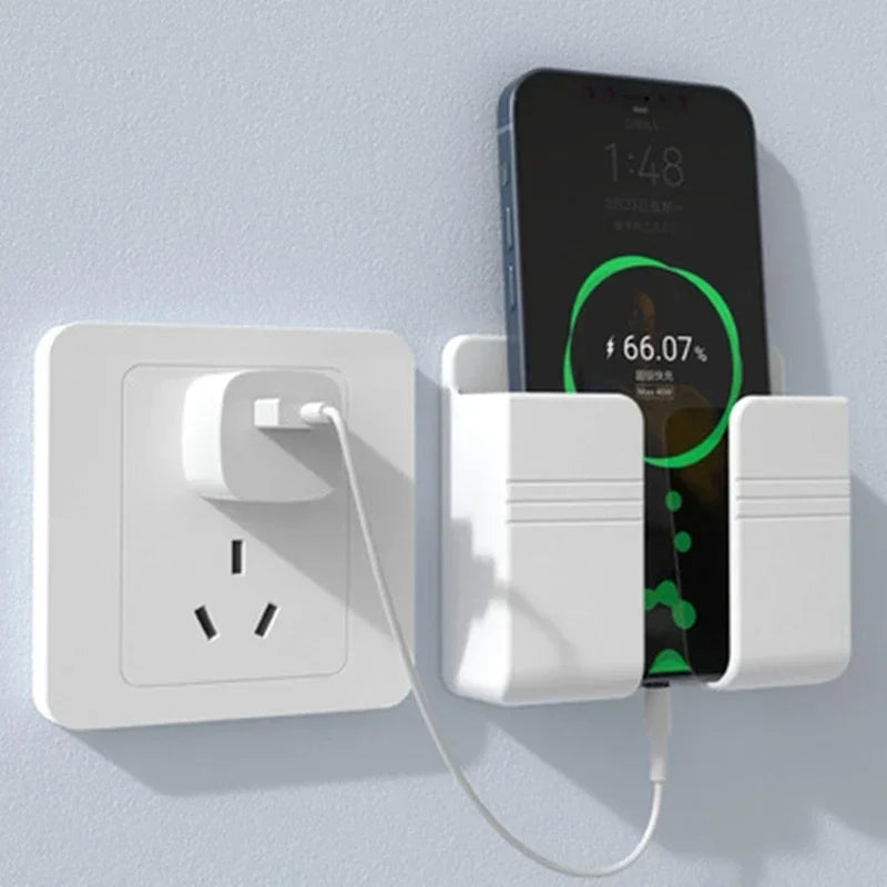 Soporte para teléfono de montaje en pared, soporte de carga para teléfonos móviles de pared sin perforaciones, caja de almacenamiento de Control remoto adhesivo perezoso