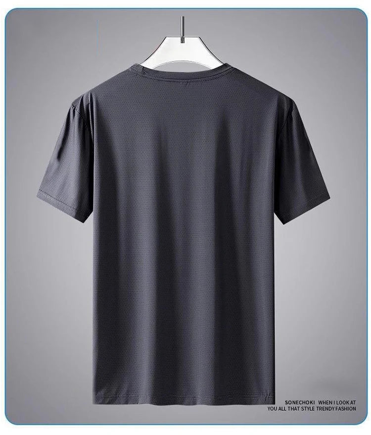 Camisetas para correr de seda de hielo para hombre, Top holgado de manga corta con estampado, ropa deportiva para gimnasio y baloncesto, camiseta de secado rápido para entrenamiento físico