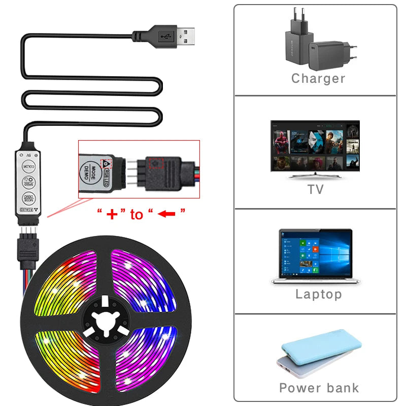 Luces Led para TV, tira de luces Led con Control de 3 teclas, cinta de luces USB de 5V para retroiluminación de TV, decoración de fiesta en casa, cinta Flexible