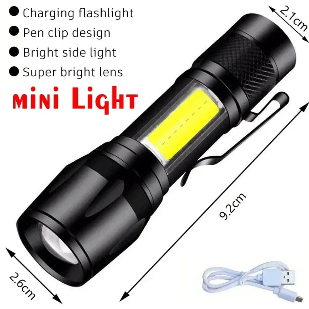 Linternas LED de alta potencia con pantalla de visualización, linterna táctica con Zoom, lámpara recargable portátil con linterna de luz lateral de emergencia