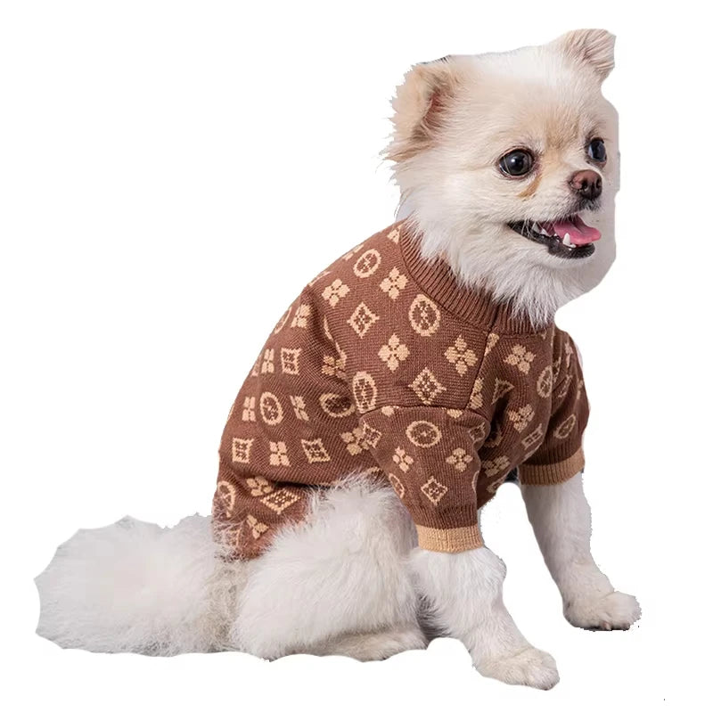 Ropa para perros de compañía, XS-2XL suave y grueso de 2 patas, ropa de invierno de lujo para perros, suéteres tejidos marrones de diseñador, jerséis, disfraz para perros