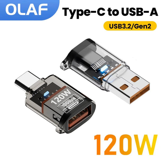 Olaf 120W tipo C a USB A OTG adaptador USB 3,2 a tipo C conector de carga rápida para iPhone 15 16 Macbook iPad Huawei P60Xiaomi