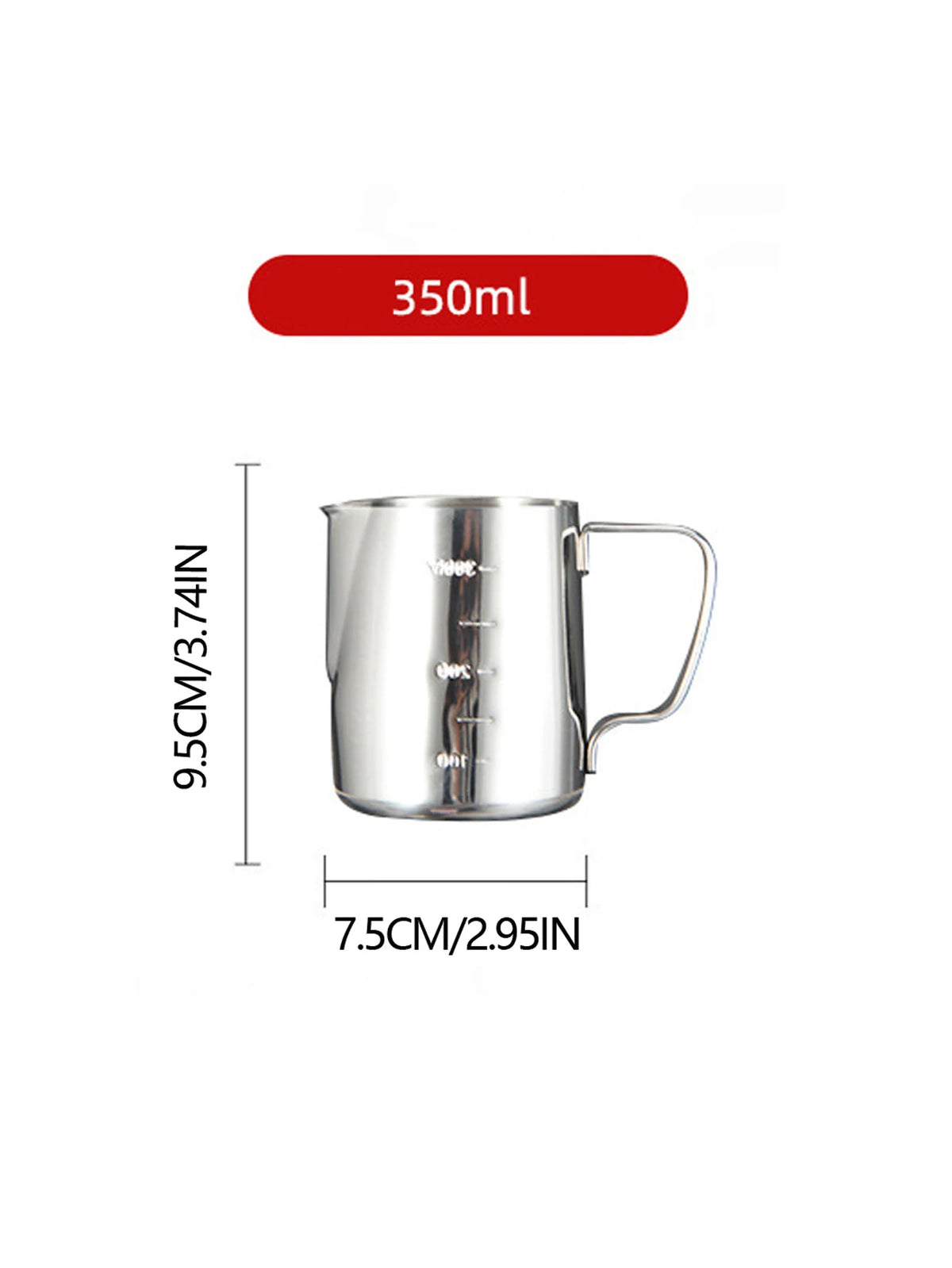 Jarra de acero inoxidable para espumar leche, espumador plateado, recipiente para café latte, jarra de metal, taza de barista