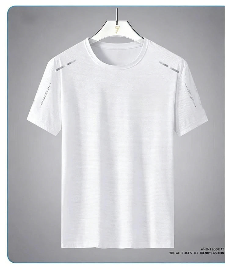 Camisetas para correr de seda de hielo para hombre, Top holgado de manga corta con estampado, ropa deportiva para gimnasio y baloncesto, camiseta de secado rápido para entrenamiento físico