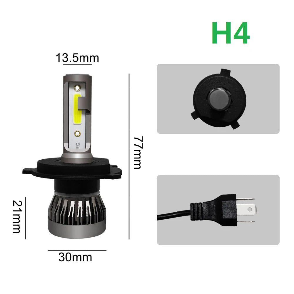 2 Piezas de Bombillas LED H4 H7 para Faros Delanteros de Coche, Bombilla LED H1 H8 H11 9005 HB3 9006 HB4 9004 HB1 H3 HB5 H13, Luces LED de 20000LM, Lámpara Turbo de 12V