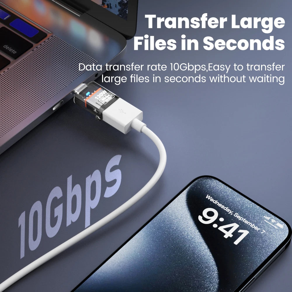 Olaf 120W tipo C a USB A OTG adaptador USB 3,2 a tipo C conector de carga rápida para iPhone 15 16 Macbook iPad Huawei P60Xiaomi