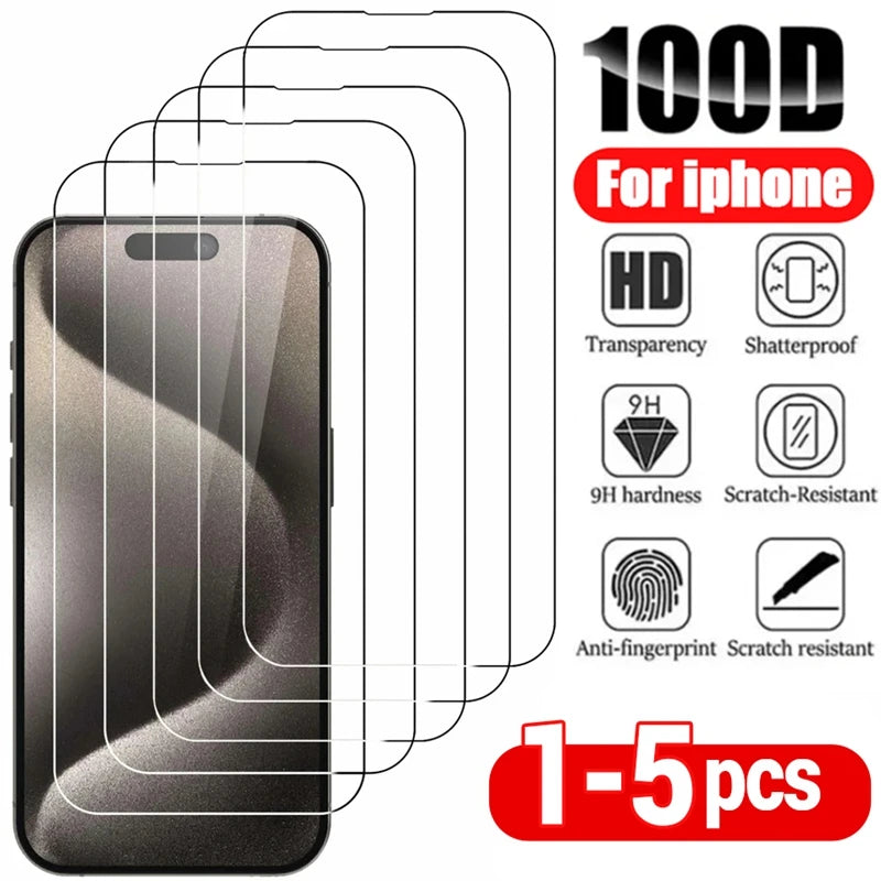 1-5 uds vidrio templado para IPhone 16 15 14 13 12 11 Pro Max Protector de pantalla para IPhone 7 8 14 Plus X XS XR película protectora de vidrio