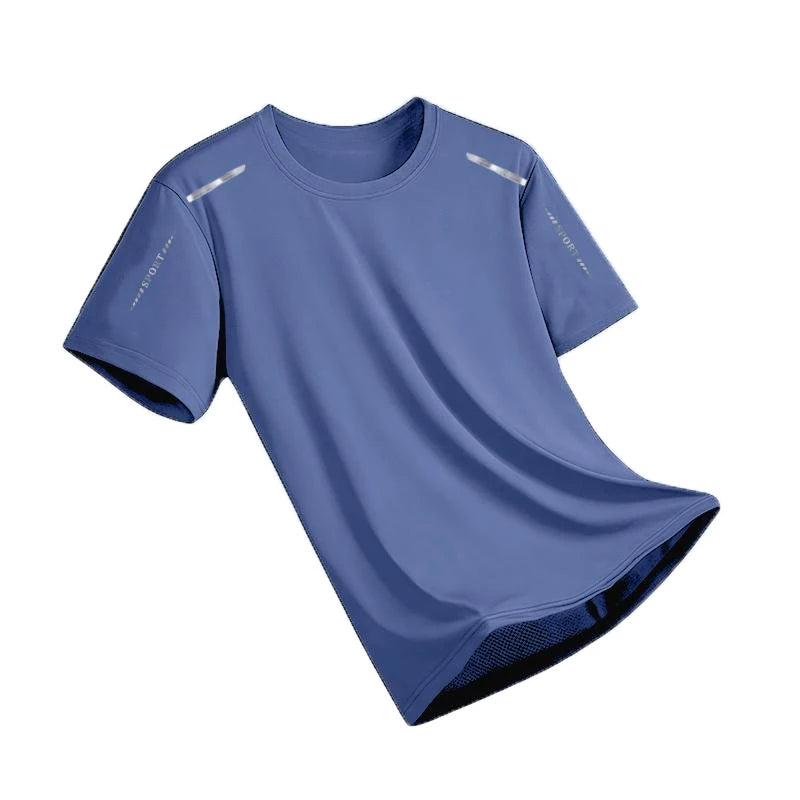 Camisetas para correr de seda de hielo para hombre, Top holgado de manga corta con estampado, ropa deportiva para gimnasio y baloncesto, camiseta de secado rápido para entrenamiento físico