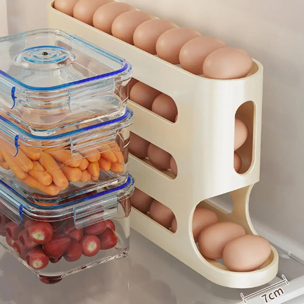 Organizador de Huevos Automático de 4 Niveles, Contenedor para Guardar Huevos en el Refrigerador, Dispensador de Huevos para Cocina