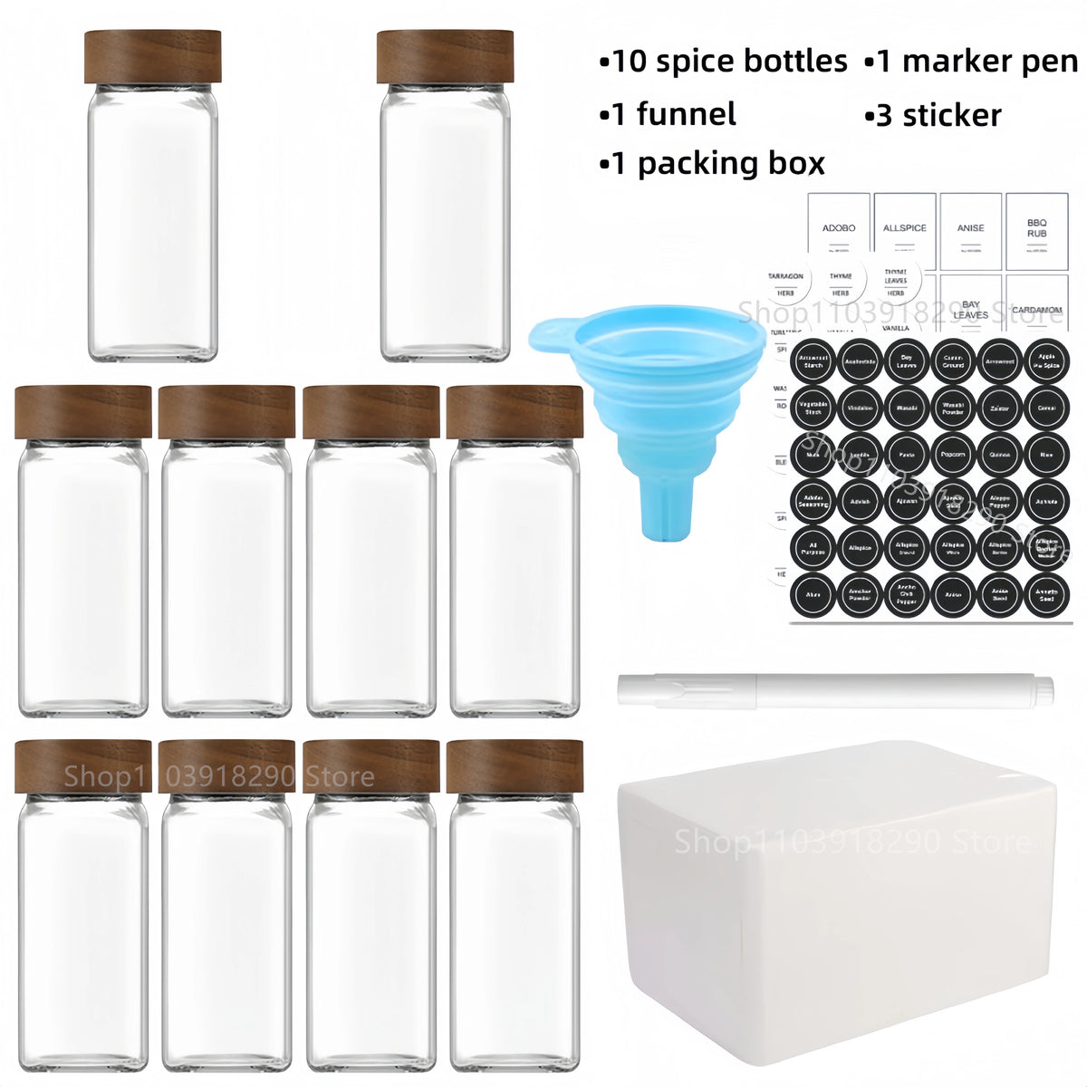 13 Uds. Frascos de especias de vidrio con tapas de bambú, tarros de vidrio de 4oz, juego de tarros de especias, tarros de condimentos, organizador, botellas de almacenamiento para estante de especias