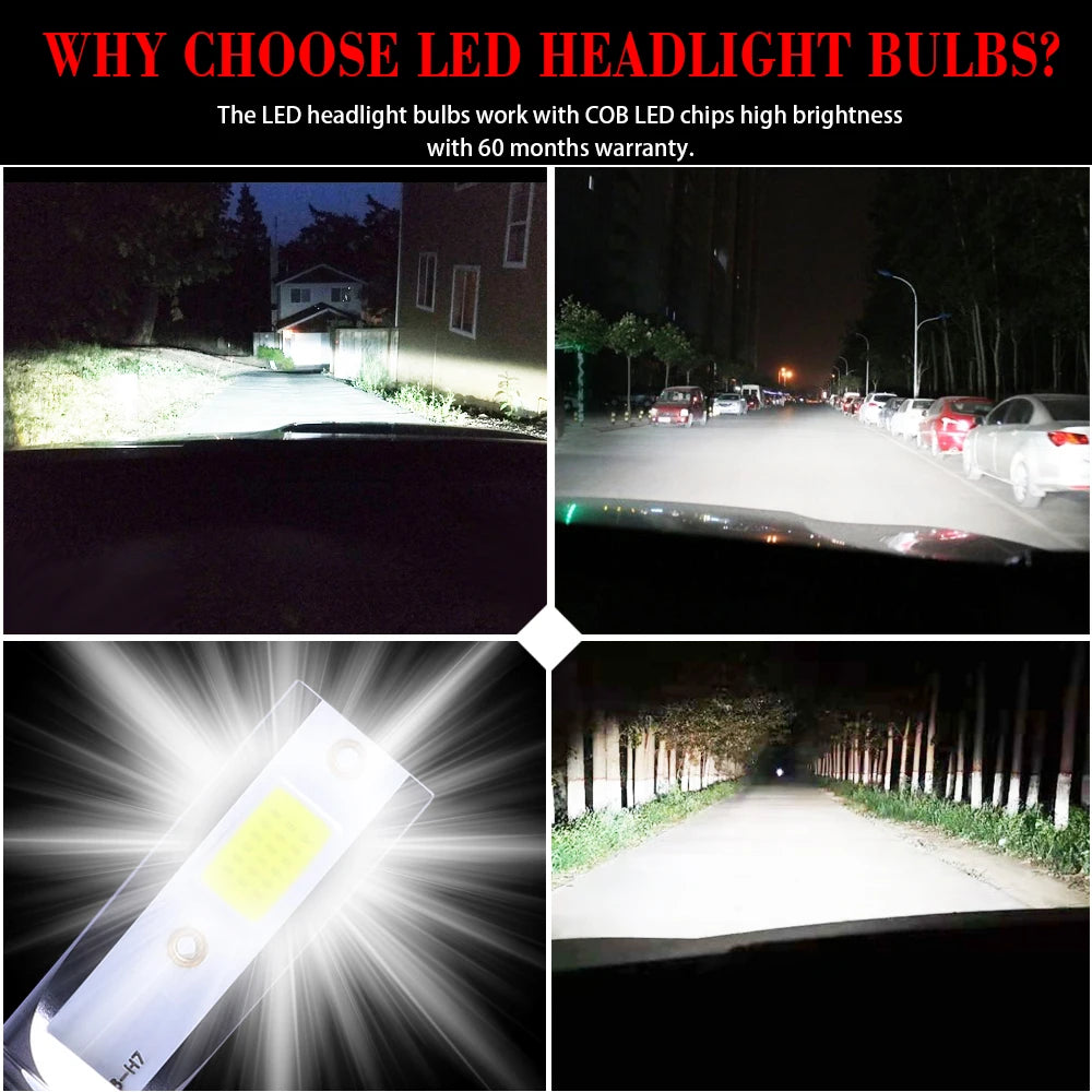 2 Piezas de Bombillas LED H4 H7 para Faros Delanteros de Coche, Bombilla LED H1 H8 H11 9005 HB3 9006 HB4 9004 HB1 H3 HB5 H13, Luces LED de 20000LM, Lámpara Turbo de 12V