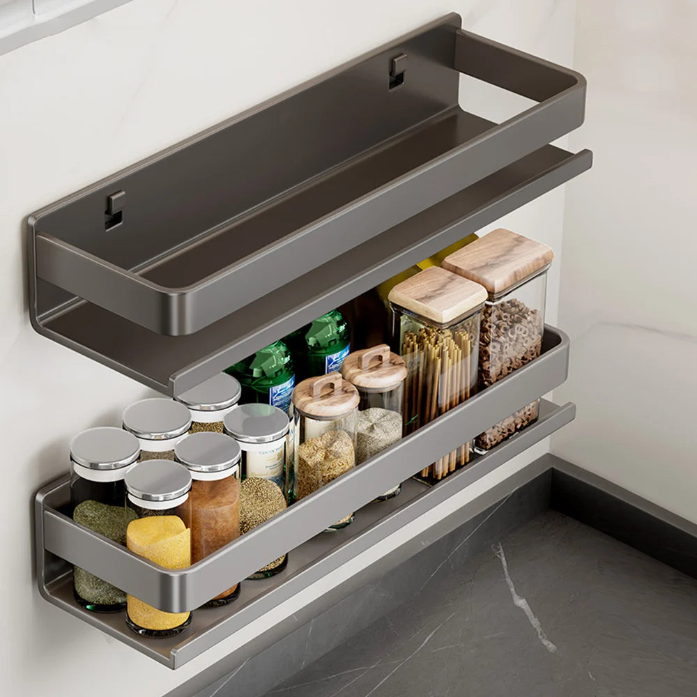 Estante de especias montado en la pared, estante multifuncional para artículos, ganchos para herramientas de cocina, estante de almacenamiento de condimentos de cocina