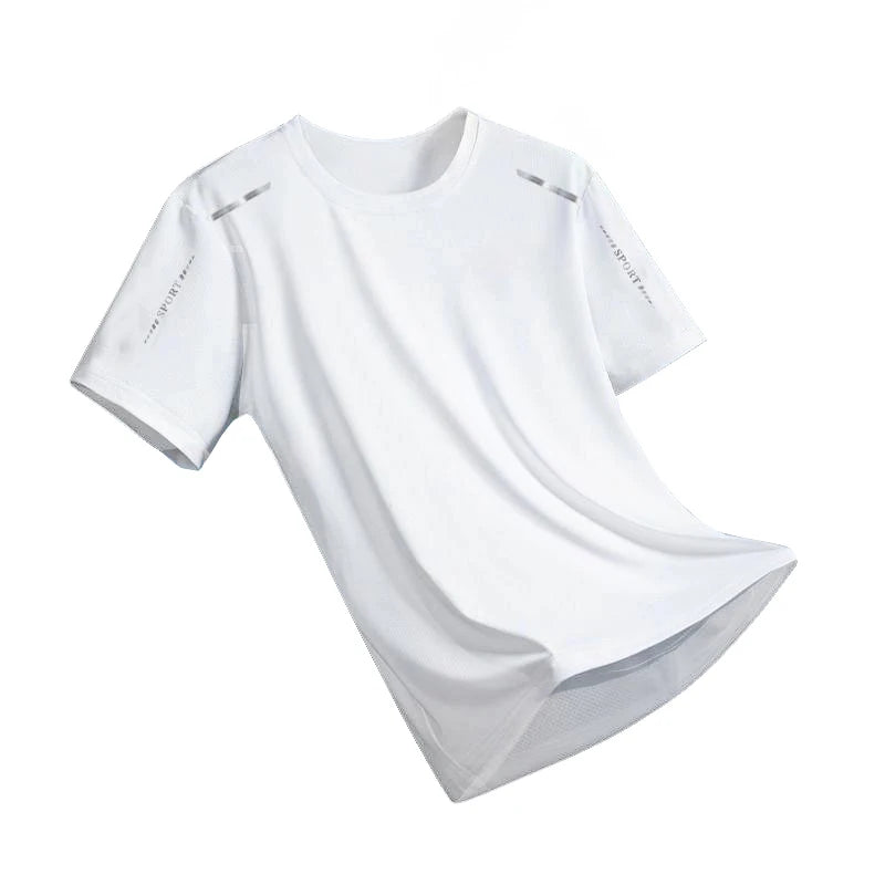 Camisetas para correr de seda de hielo para hombre, Top holgado de manga corta con estampado, ropa deportiva para gimnasio y baloncesto, camiseta de secado rápido para entrenamiento físico