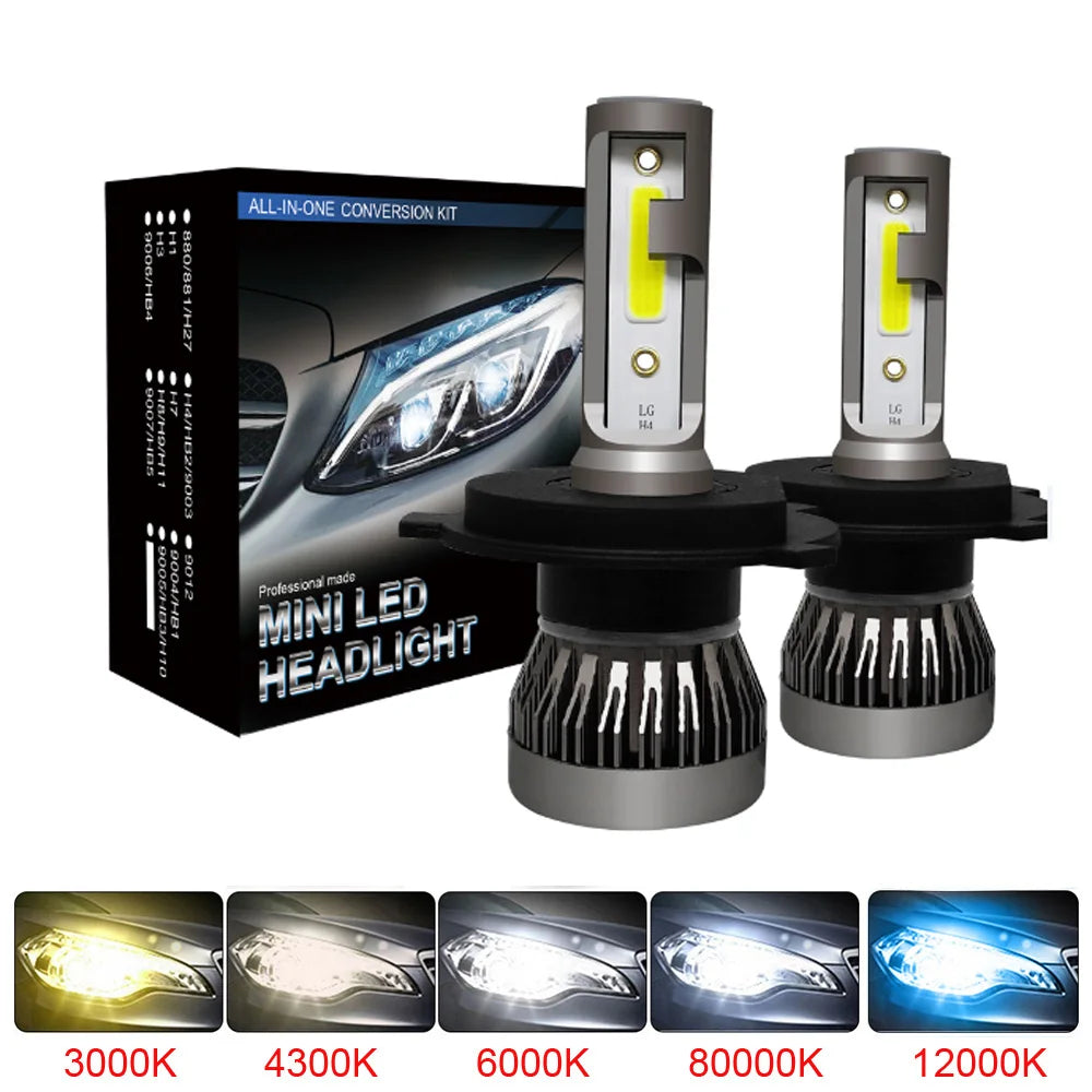2 Piezas de Bombillas LED H4 H7 para Faros Delanteros de Coche, Bombilla LED H1 H8 H11 9005 HB3 9006 HB4 9004 HB1 H3 HB5 H13, Luces LED de 20000LM, Lámpara Turbo de 12V