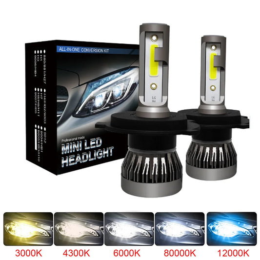 2 Piezas de Bombillas LED H4 H7 para Faros Delanteros de Coche, Bombilla LED H1 H8 H11 9005 HB3 9006 HB4 9004 HB1 H3 HB5 H13, Luces LED de 20000LM, Lámpara Turbo de 12V