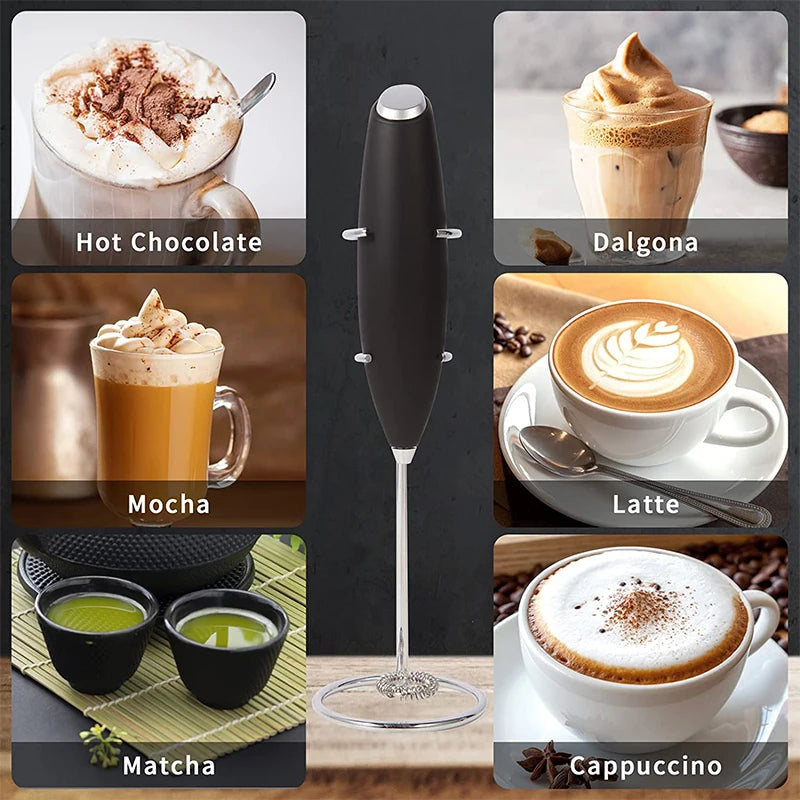 "LMETJMA potente Espumador de leche eléctrico de mano, batidor de café, mezclador de bebidas para capuchino Frappe KC0471