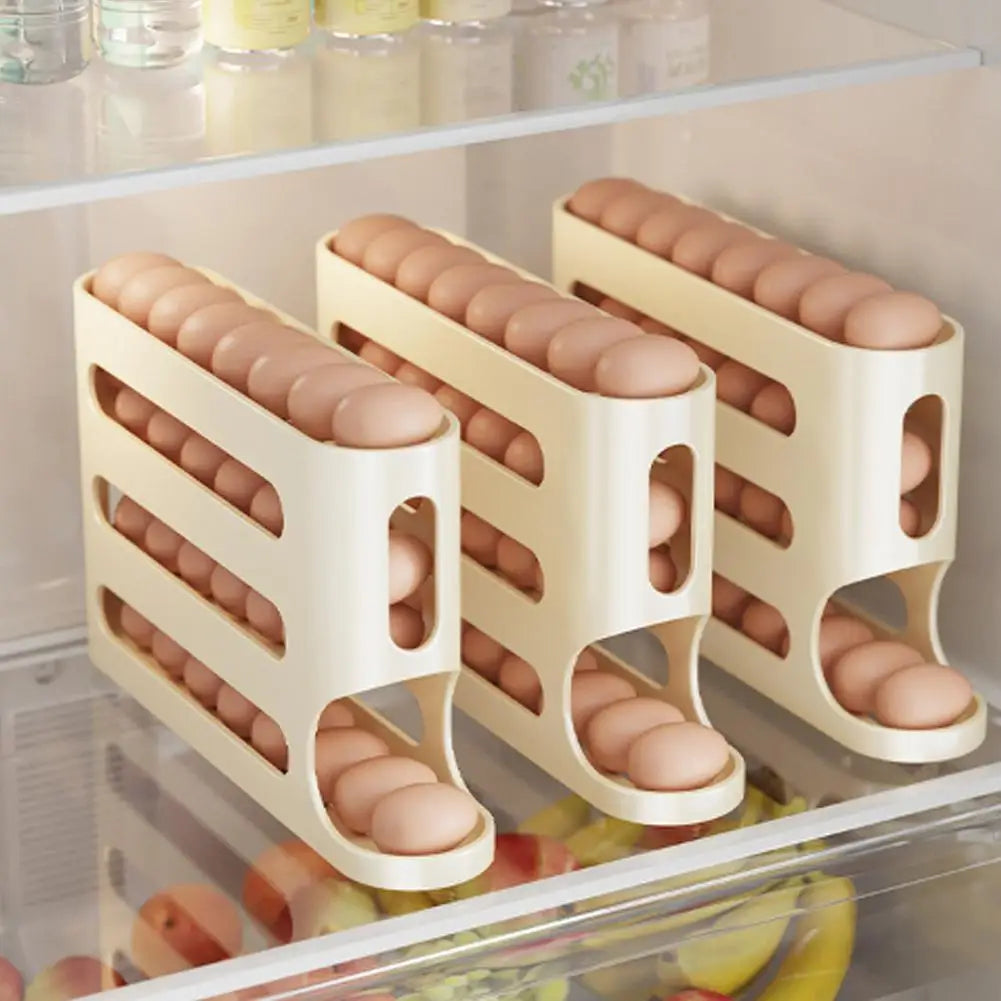 Organizador de Huevos Automático de 4 Niveles, Contenedor para Guardar Huevos en el Refrigerador, Dispensador de Huevos para Cocina