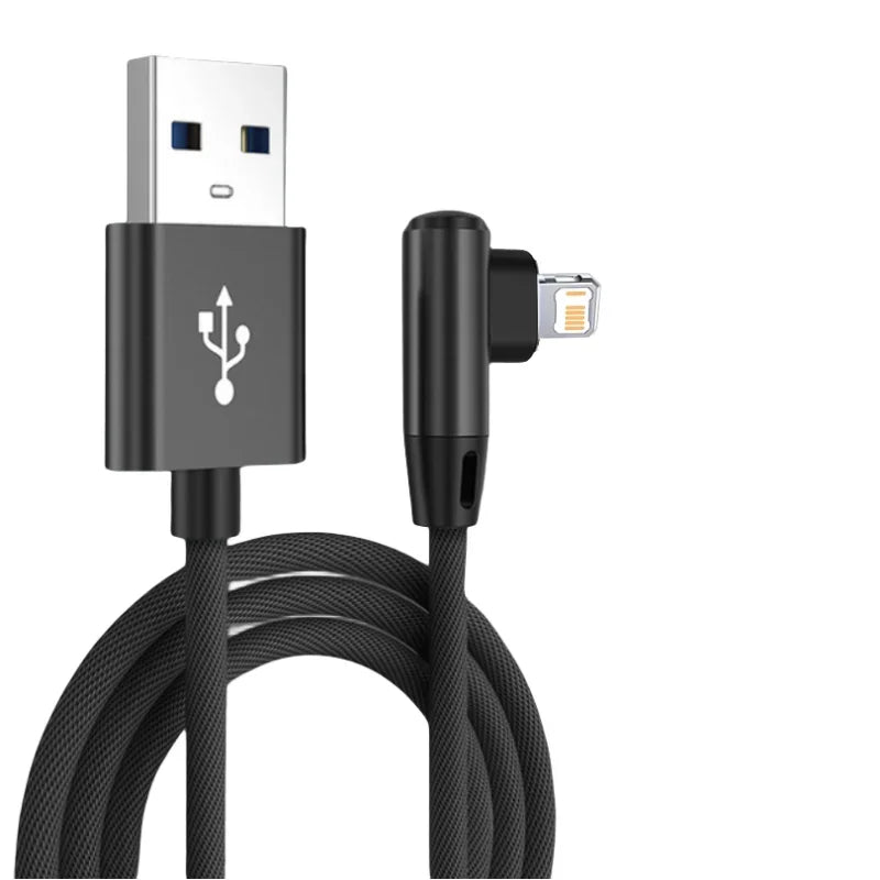 Cable USB de carga rápida para teléfono móvil, Cable de carga rápida de 90 grados para iPhone 14, 13, 12, 11 Pro Max, X, XR, 6s, 7, 8 Plus, 2m, 3m