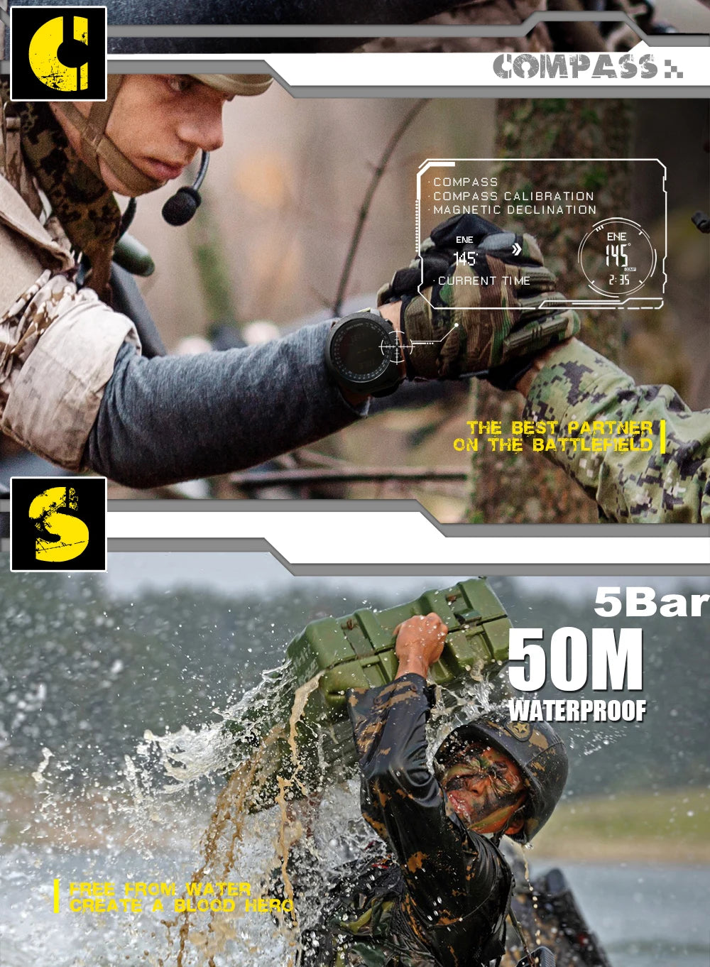 Reloj Deportivo Digital para Hombre NORTH EDGE, Relojes Militares para Correr y Nadar, Altímetro, Barómetro, Brújula, Resistente al Agua 50 m