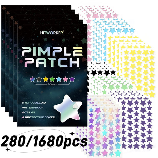 Parches para Granos 1680 - Suaves y No Irritantes, Cubren el Acné y las Imperfecciones - 280 Parches Correctores Multicolor en Forma de Estrella para Uso Diario