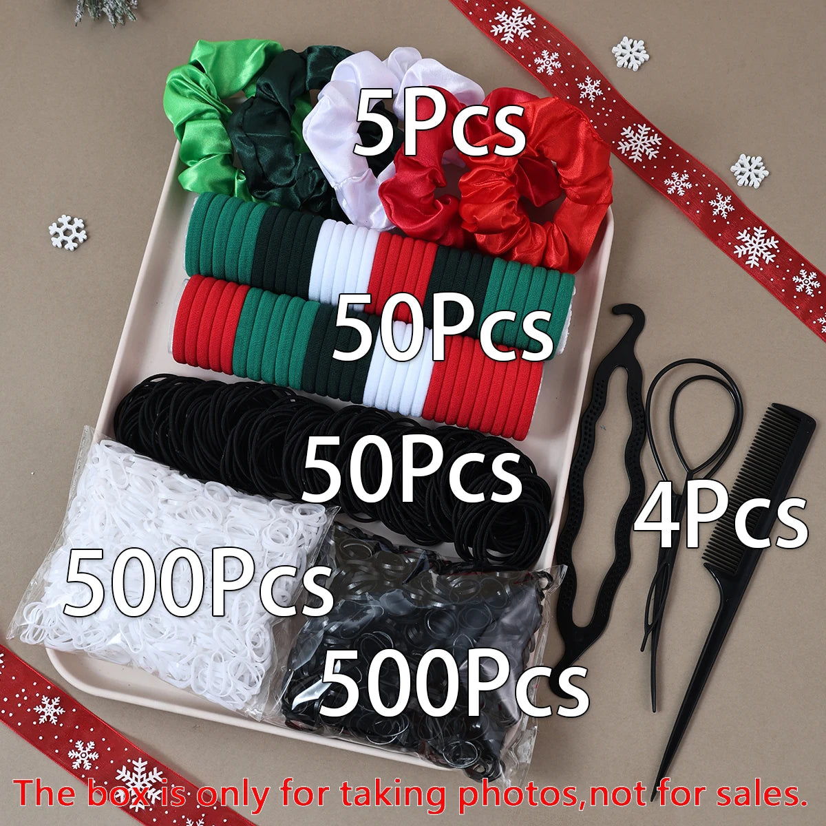 1109 Uds. Conjunto de accesorios para el cabello oscuro para mujer, coleteros elásticos sin costuras, bandas de goma pequeñas, lazos para el cabello a la moda, diademas